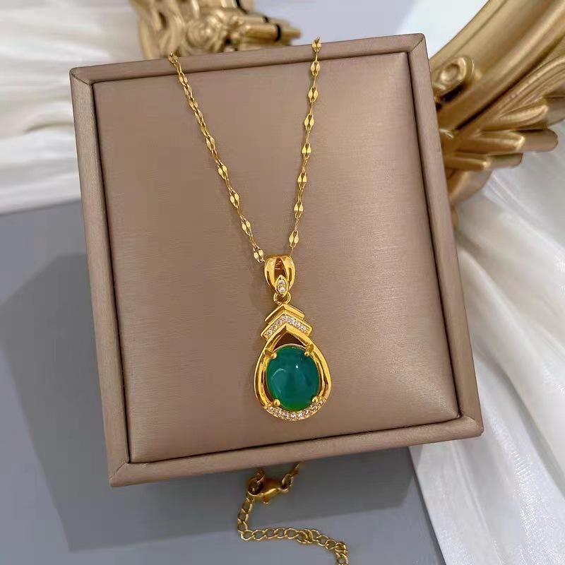 Water Drop Necklace Women'S High Sense Retro Versatile Ruby Pendant Exquisite Collarbone Chain