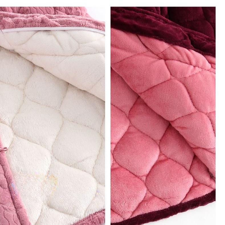 Women's Sleepwear Autumn Winter Coral Fleece Three-layer Padded Pajamas Thickened Plush Flannel Loungewear Set
