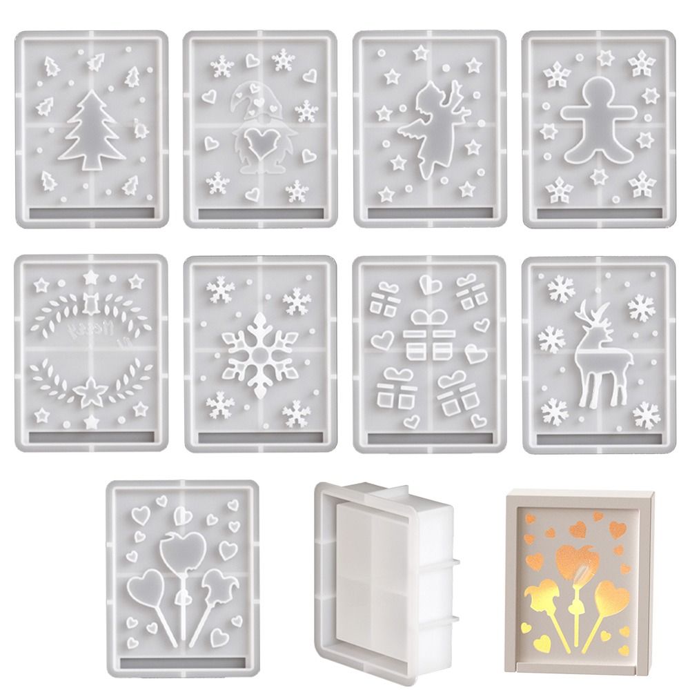Christmas Series Resin Shadow Box Mold Santa Claus UV Epoxy Silicone Hollow Lamp Mold DIY Crafts Elk Snowflake Pattern