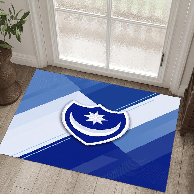 Portsmouth FC Design Kristall-Samt-Teppich Gemütlich Nicht?Rutschfester Teppich mit Aufdruck für Schlafzimmer Wohnzimmer Eingang