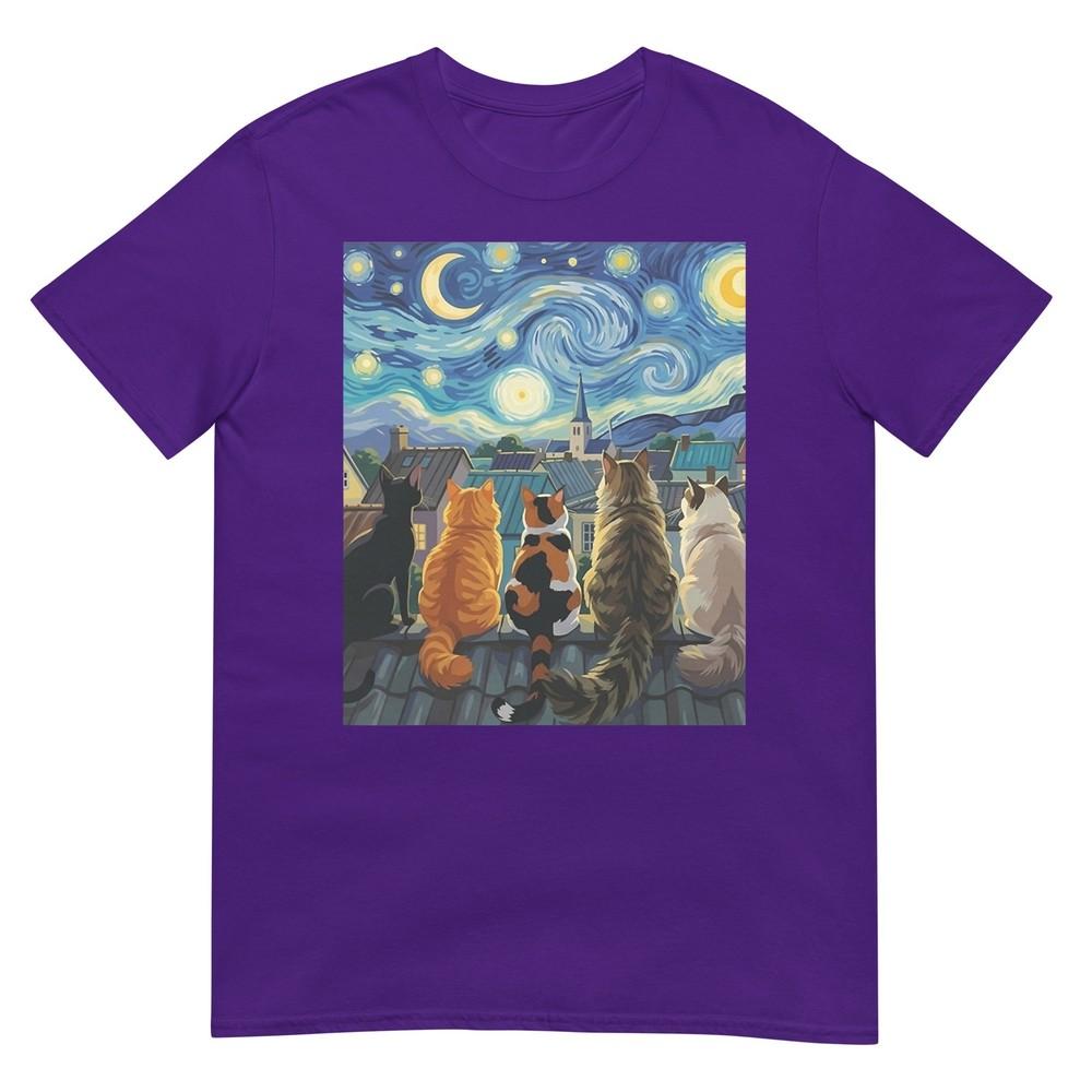 Funny Cat StarryNight Van Gogh Cats Rooftop Scene Feline TShirt
