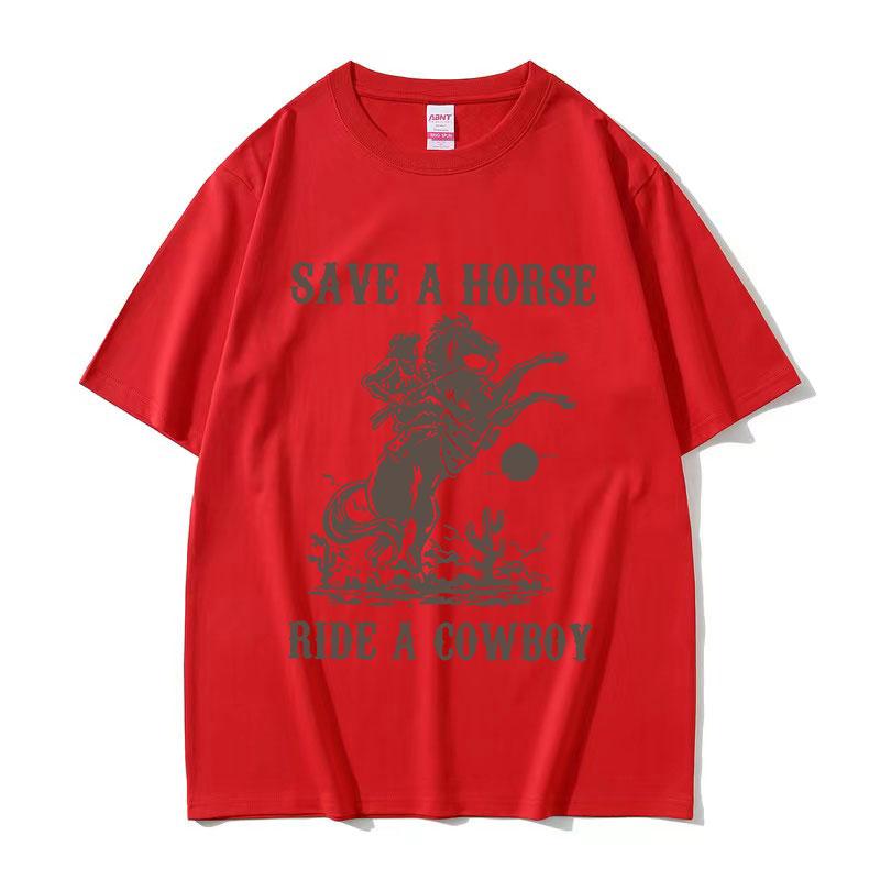 Peter Anor Save A Horse Ride A Cowboy Men's pattern print T-shirt Harajuku Retro Casual T-shirt 100% pure cotton Short sleeve