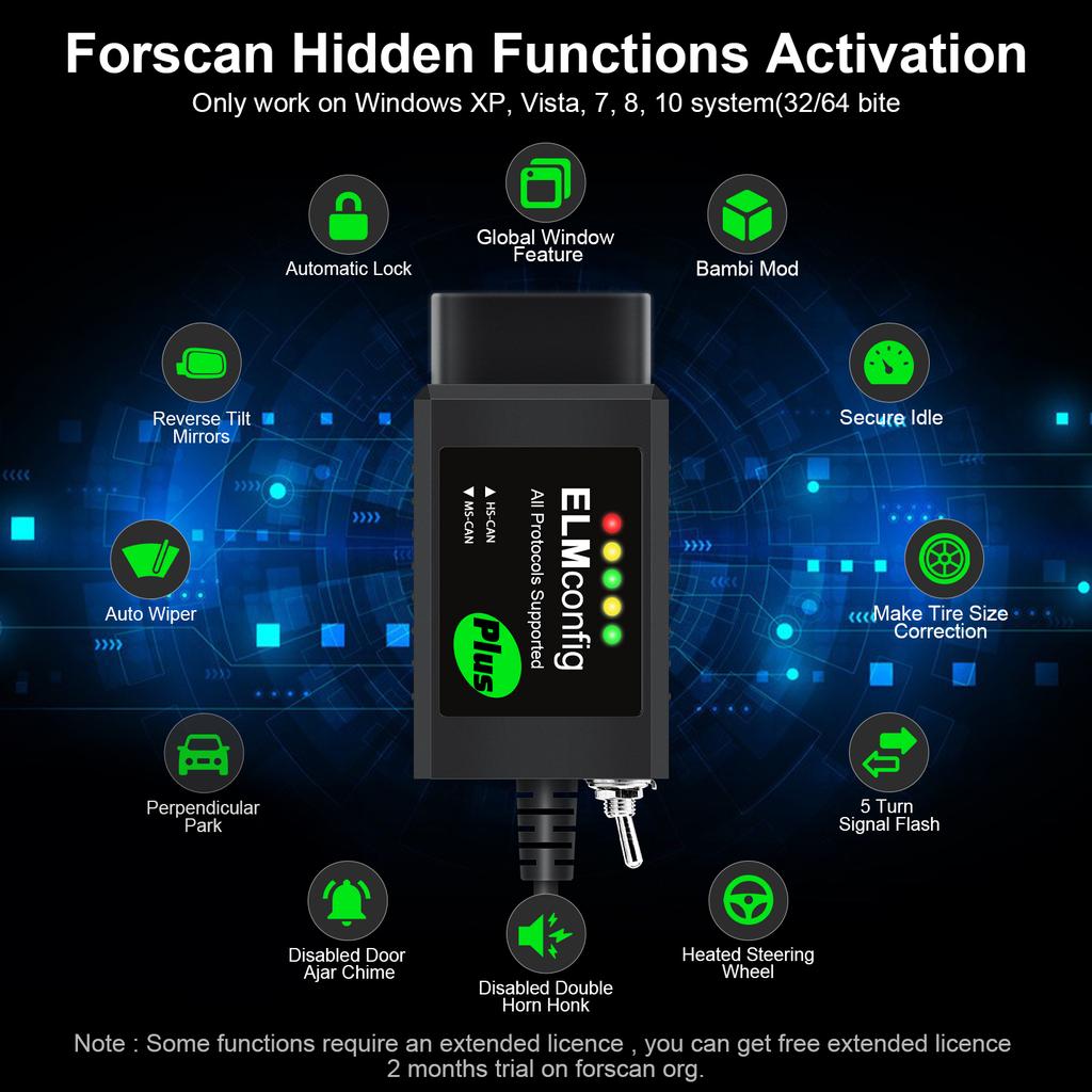 Ford için FORscan USB OBD2 ELM327 V1.5 Anahtarlı CH340 PIC18F25K80 Çip Forscan FoCCCus HS CAN ve MS CAN Araç Teşhis Aracı