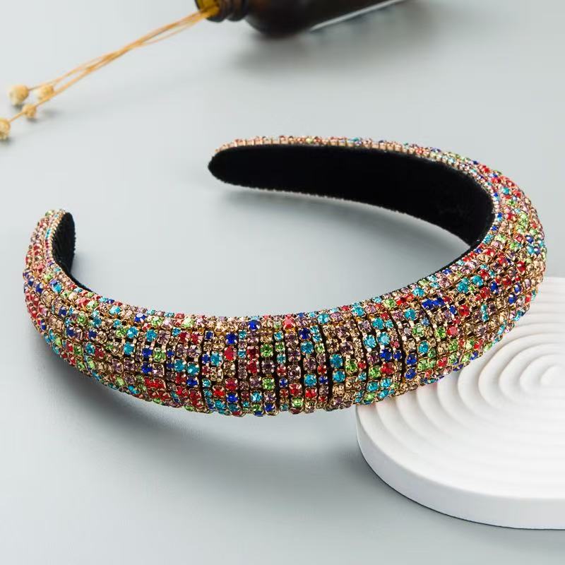 Mode Fait Main Perlé Femmes Bandeau Cheveux Cristal Diamant Baroque Épaissi Éponge Large Bord Fête Spectacle Bandeau Strass