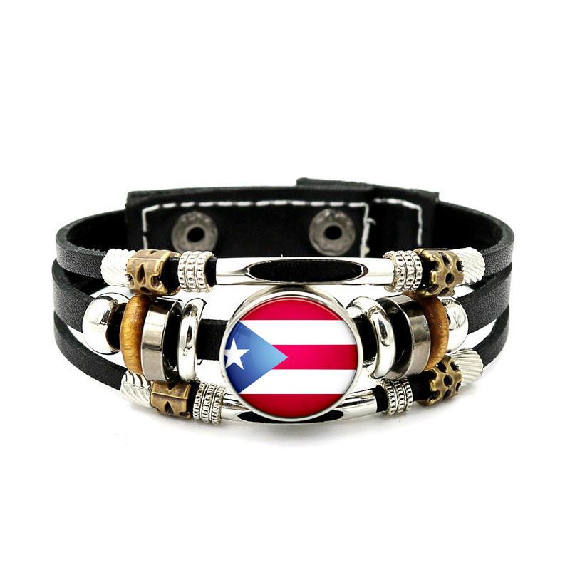 Factory National Country Flag Design Bracelet Crystal Bead Snap Button Sports National Team Jewelry Gift Leather Wrap Bracelet