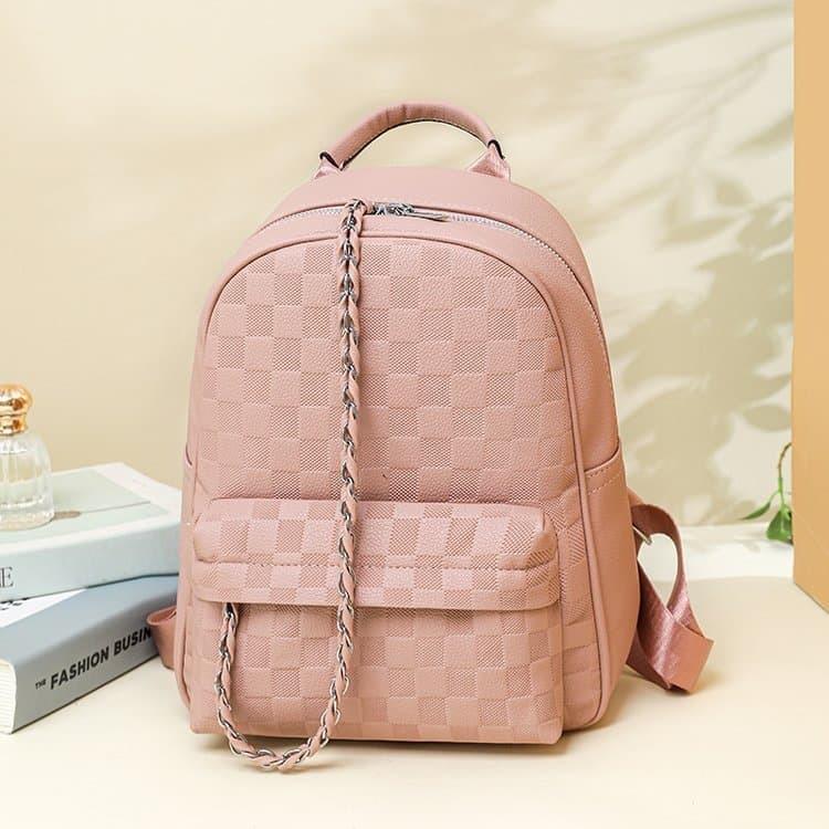 Chessboard Embossed Backpack Large Capacity Women s Backpack