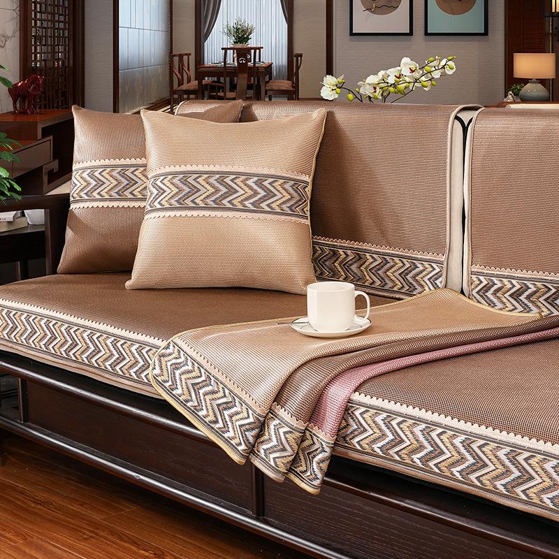 Summer Ice Silk Non-Slip High-End Combination Solid Wood Sofa Seat Cover Cover Backrest Towel