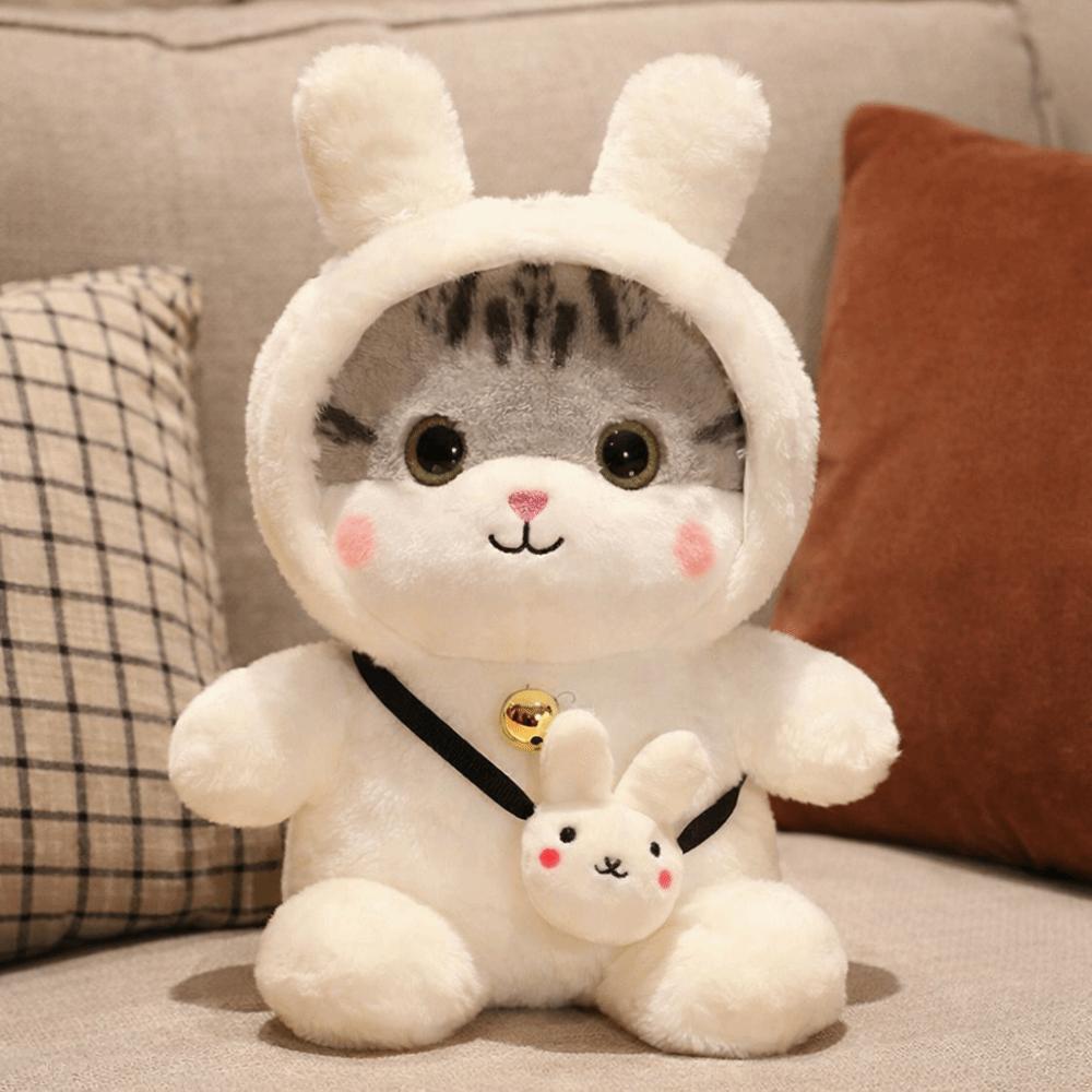 Kawaii Design Plush Doll Bell Feature Cat Plush Toy Cartoon Cat Doll Birthday Present