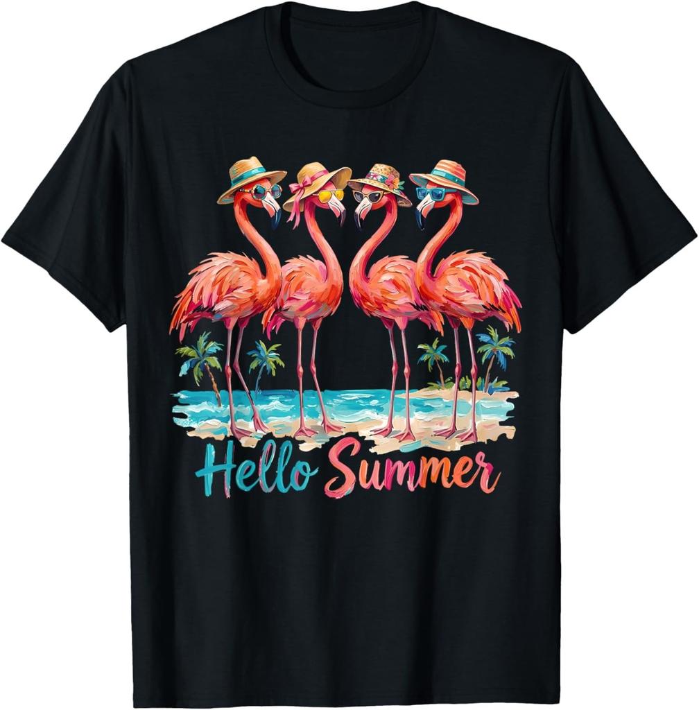 Hello Summer Flamingo Summer Vacation Family Matching T-Shirt