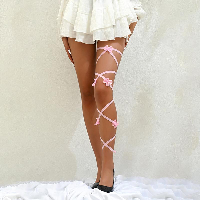 

Women Pink Bow Leg Ring Hollow Body Harness Garter Belt Wedding Bride Sexy Harness Bandage Body Cage Cross Belt рожевий