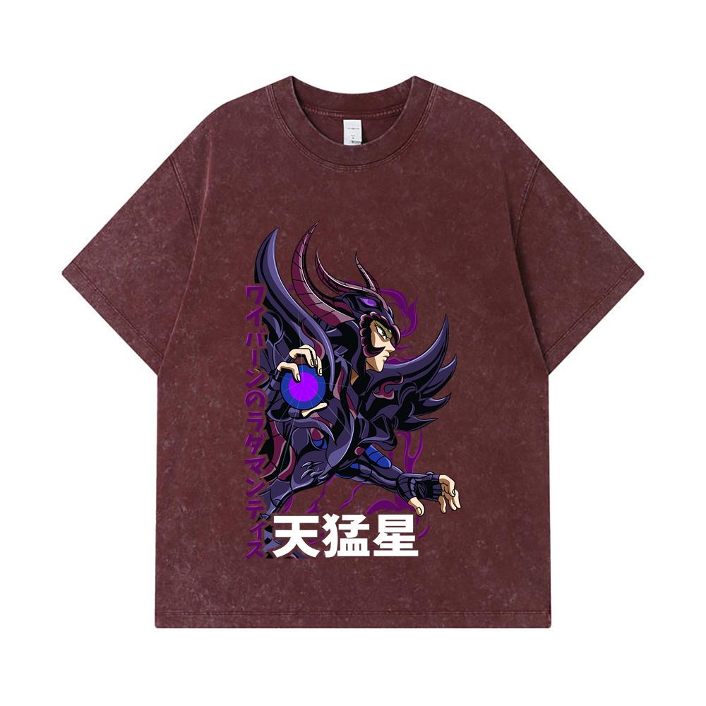 GSM Washed Tshirts Cotton Saint Seiya V Rhadamanthys Print Unisex Heavy Cotton T Shirt S