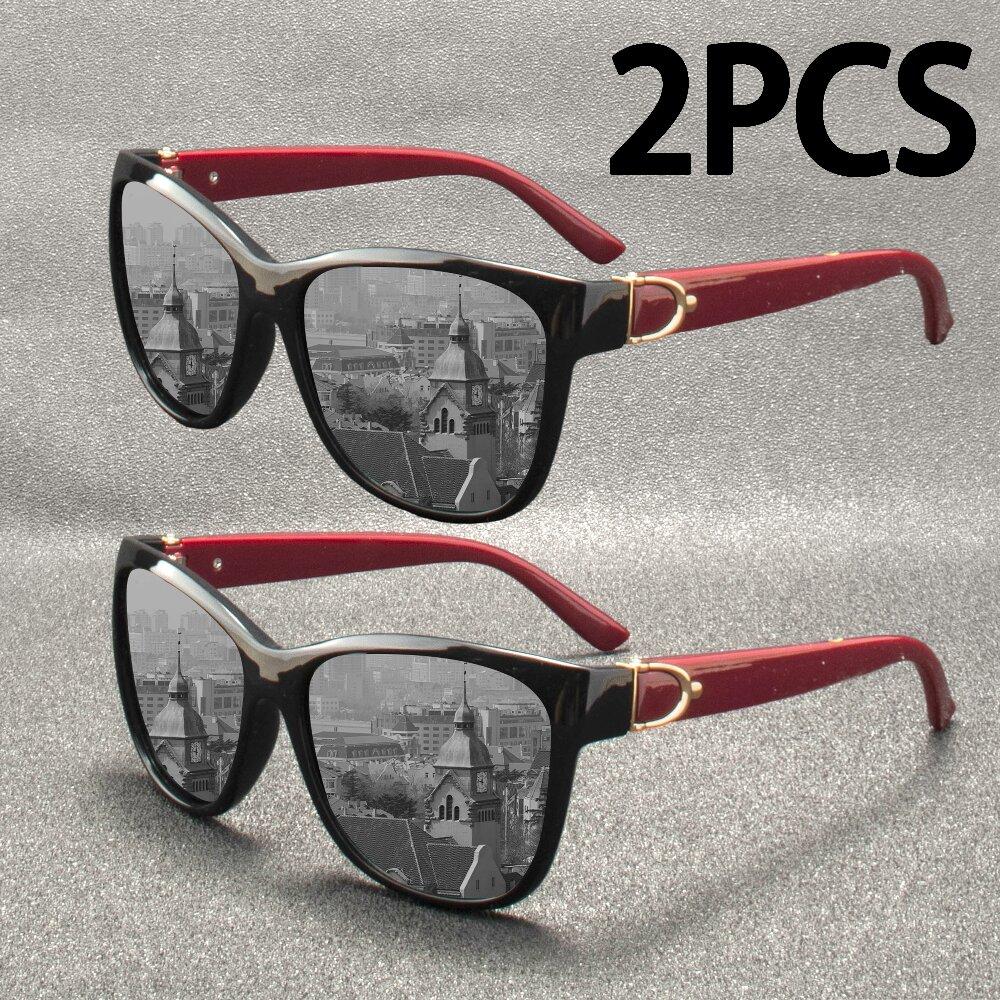 2PCS Luxury Brand Design Cat Eye Sunglasses Men Women Lady Elegant Sun Glasses Female Driving Eyewear