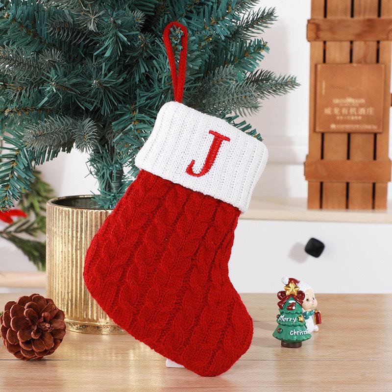 Gold & Blue Christmas Letter Socks – Red Knitted Stockings for Home & Window Display Decor