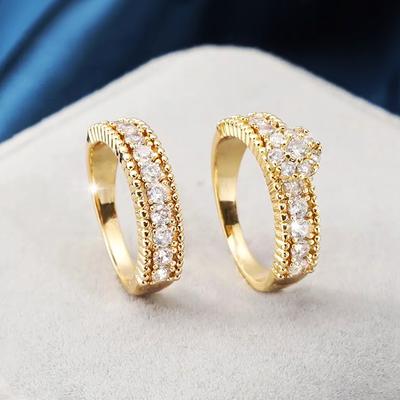 Huitan Graceful 2Pcs/Set Finger Rings for Women Delicate Gold Color Brilliant Zirconia Accessories for Wedding Ceremony Party