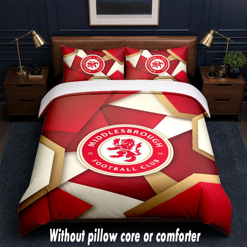 Set Biancheria da Letto Design Middlesbrough FC 1 Copripiumino + 2 Federe Morbido Traspirante Biancheria da Letto per la Casa