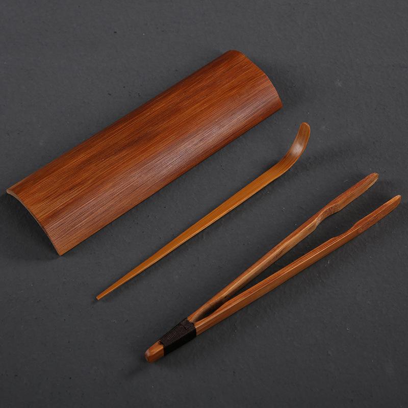 Bamboo carbonized tea lotus, four-piece tea needle set, kung fu tea ceremony accessories, Japanese tea spoon