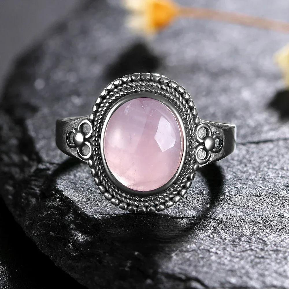 Sterling Silver 925 Vintage Rings Oval 8X10mm Rings Black Onyx Natural Fine Jewelry For Men Women Rhodochrosite Rings