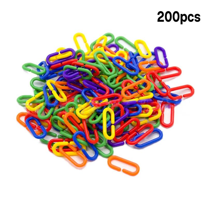 100PCS 200PCS C-Type Plastic Chain Buckle Parrot Toys Mixed Colors Swing Climbing Cage Action Training Toy for Pet Birds