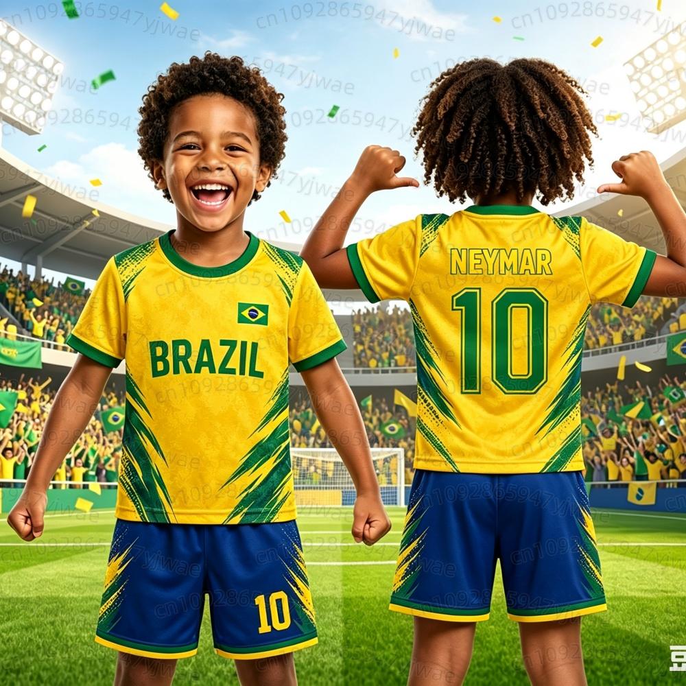 2026 Garçon FILLE Neymar N°10 Maillot de Football T-shirt Short Ensemble Femme Homme Fans BRÉSIL Enfants Ensemble T-shirt Short Survêtement Ensemble 2 Pièces