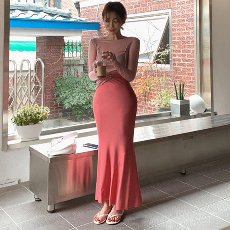 Korean Dongdaemun Women's Summer Drapey Fishtail Skirt – Comfortable & Slimming Long Skirt for a Trendy Look