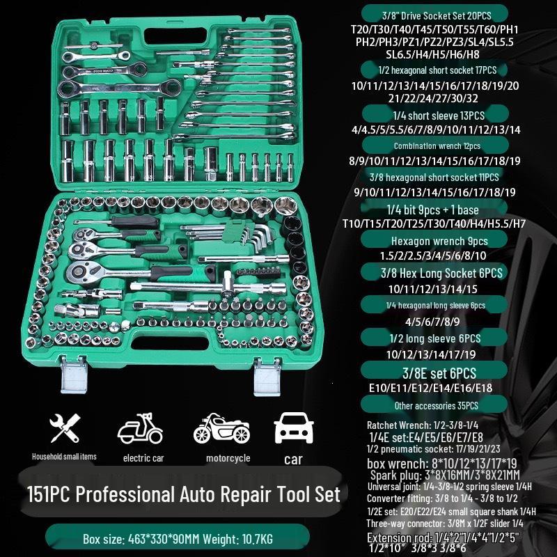151-Piece Socket and Ratchet Wrench Set for Auto Repair