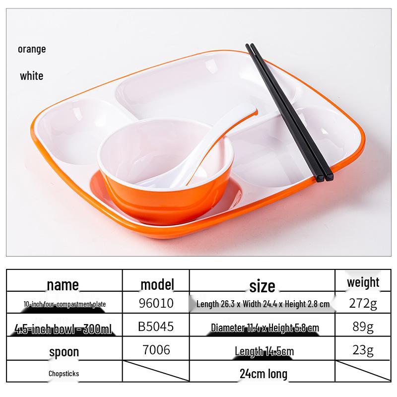 Melamine Divided Meal Tray: Food-Grade 4/6 Grid for Fast Food & Buffets