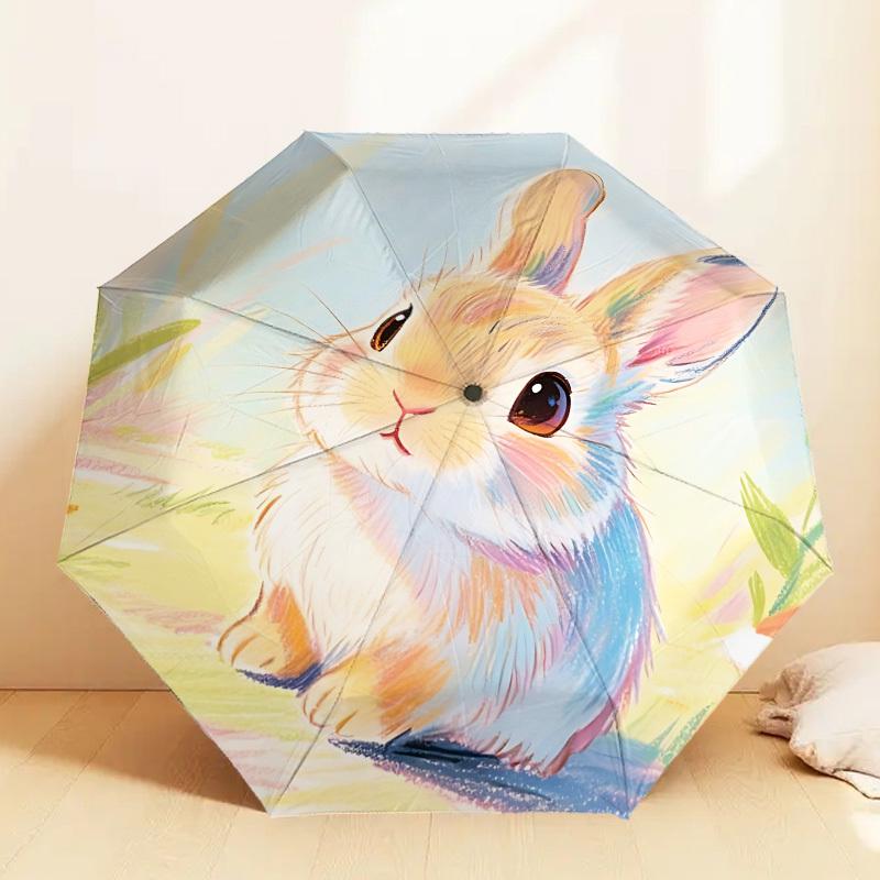 Adorable Bunny Perfect for Outdoor Adventures - Auto-Opening Umbrella, Lightweight and Durable Travel Accessory 071