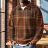 Men's Retro Half-Zip Collared Long Sleeve Plaid Print Casual Top for Everyday Wear