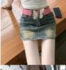 Women's High-Waist American Retro Embroidered Blue Denim A-Line Skirt - Slim Fit Summer Style