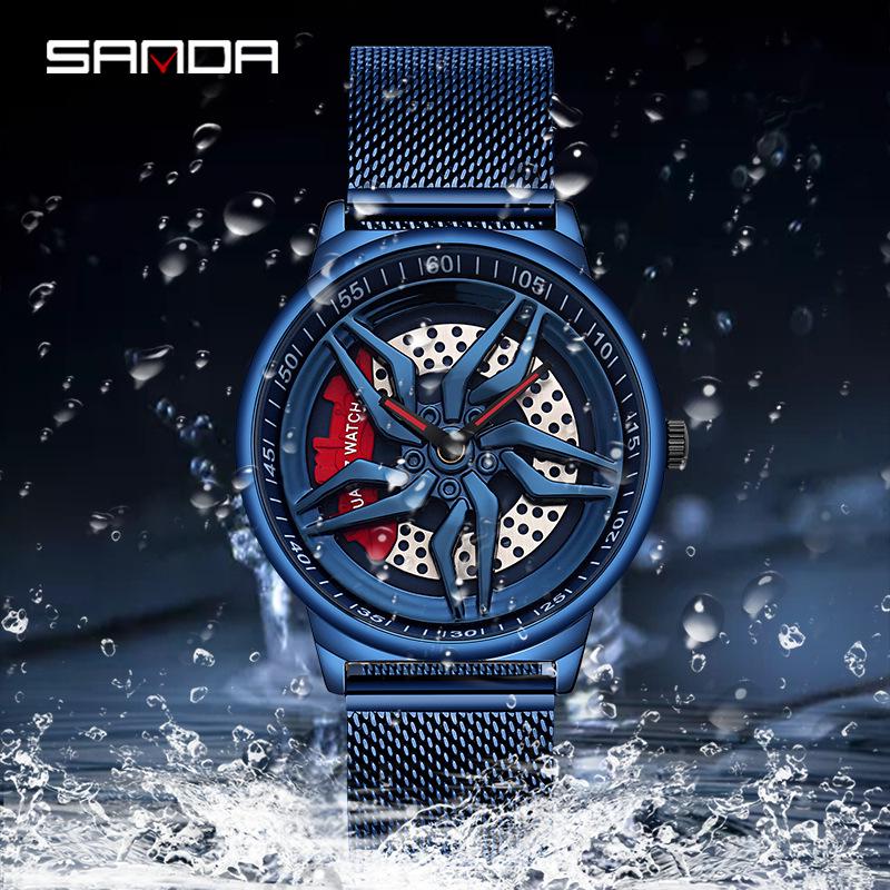 Sanda Men's Skeleton Dial Mesh Strap Quartz Watch - Stylish Business Timepiece