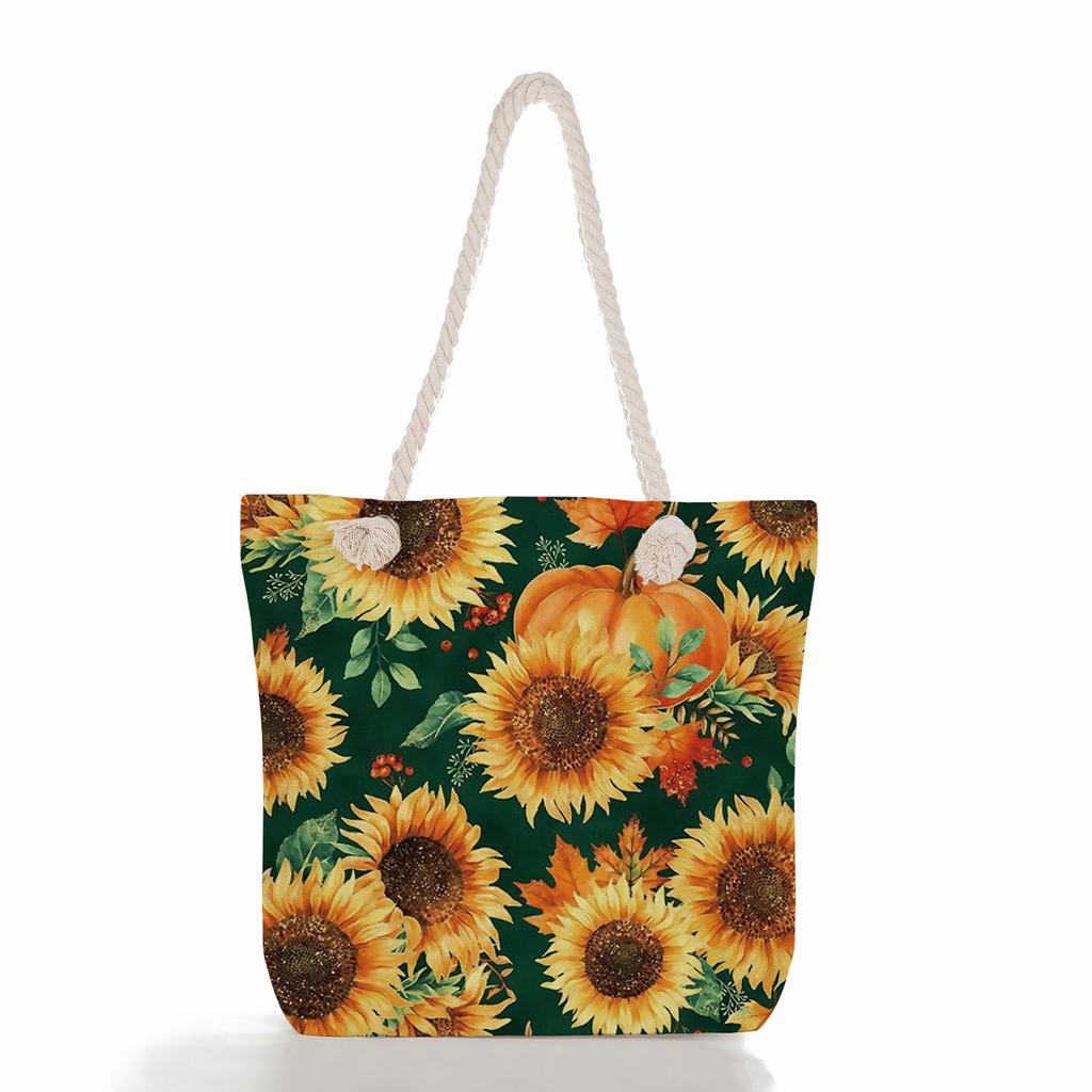 Multifunctional sunflower Printed Thick Rope Shoulder Beach Bag Casual large capacity handbag 7622