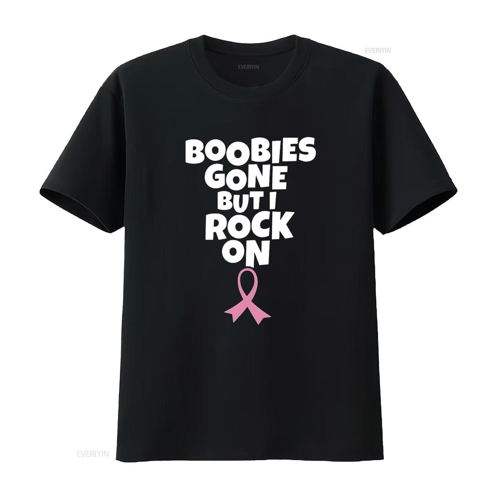Womens Boobies Gone But I Rock On Funny Breast Cancer Mastectomy T Shirt Black vintage Washed Stylish streetwear Soft