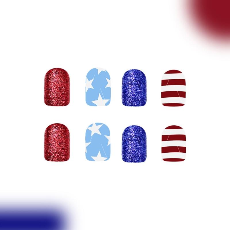 Square Press on Nail 4th of July Fake Nail Independence Day Glues on Nail Patriotic False Nail Full Cover Fake Nail
