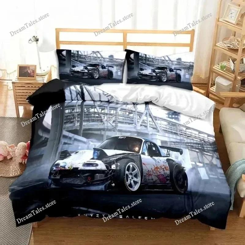 3D Print Drift Cars Cool Racing Car Bedding Set Duvet Cover Bed Set Quilt Cover Pillowcase Comforter King Queen Size Boys Adult3