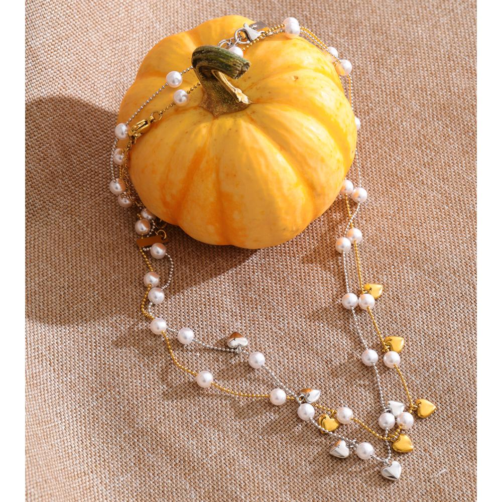 Eetit Korean Style Simulated Pearls Beads Chain Heart Drop Necklace for Women Fashion New Arrivals Chic Collar Jewelry Gala Gift