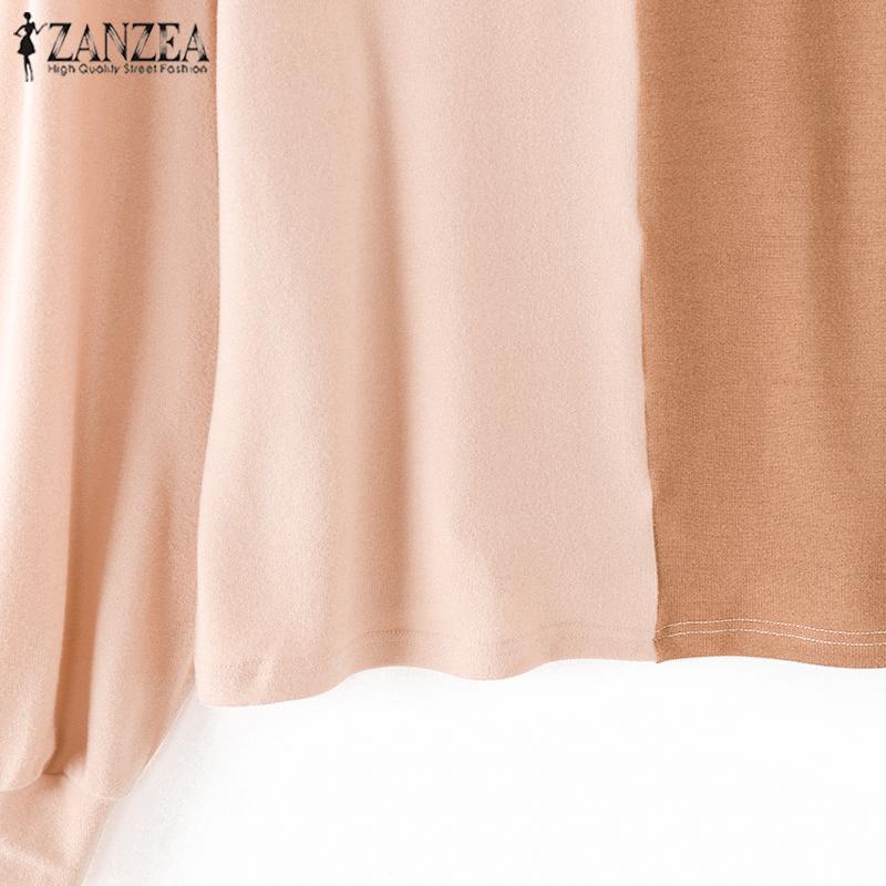 ZANZEA Women Casual Round Neck Long Sleeve Colorblock Knitted T-Shirts