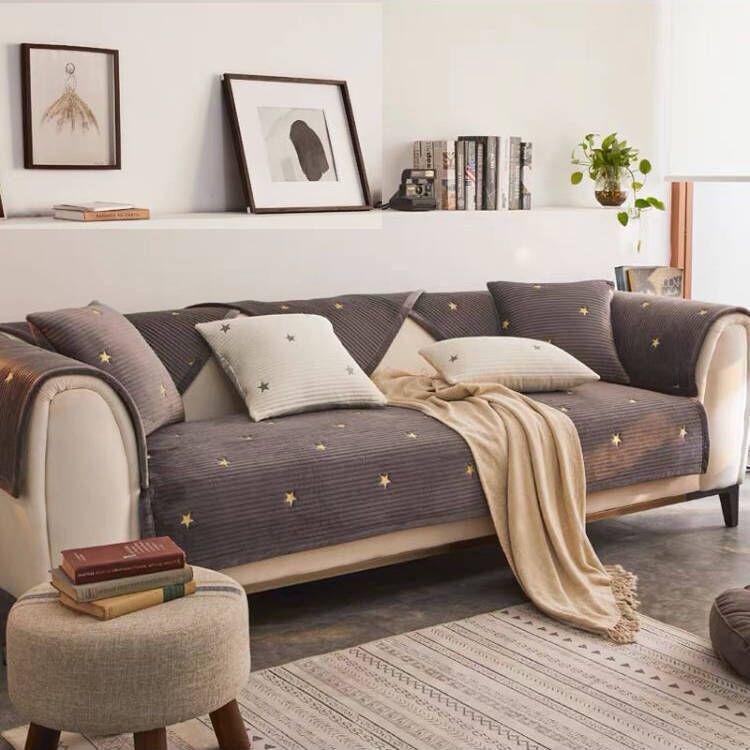 Nordic Pure Cotton Five-Pointed Star Embroidery Fabric Non-Slip Sofa Cushion Four-Season Universal Combination All-Inclusive Sofa Cover Towel