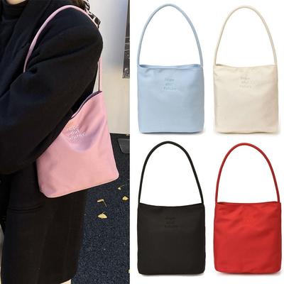 Simple Single Strap Small Shoulder Bag High Capacity Embroidered Letters Tote Bag Solid Color Lightweight Underarm Bag For Women