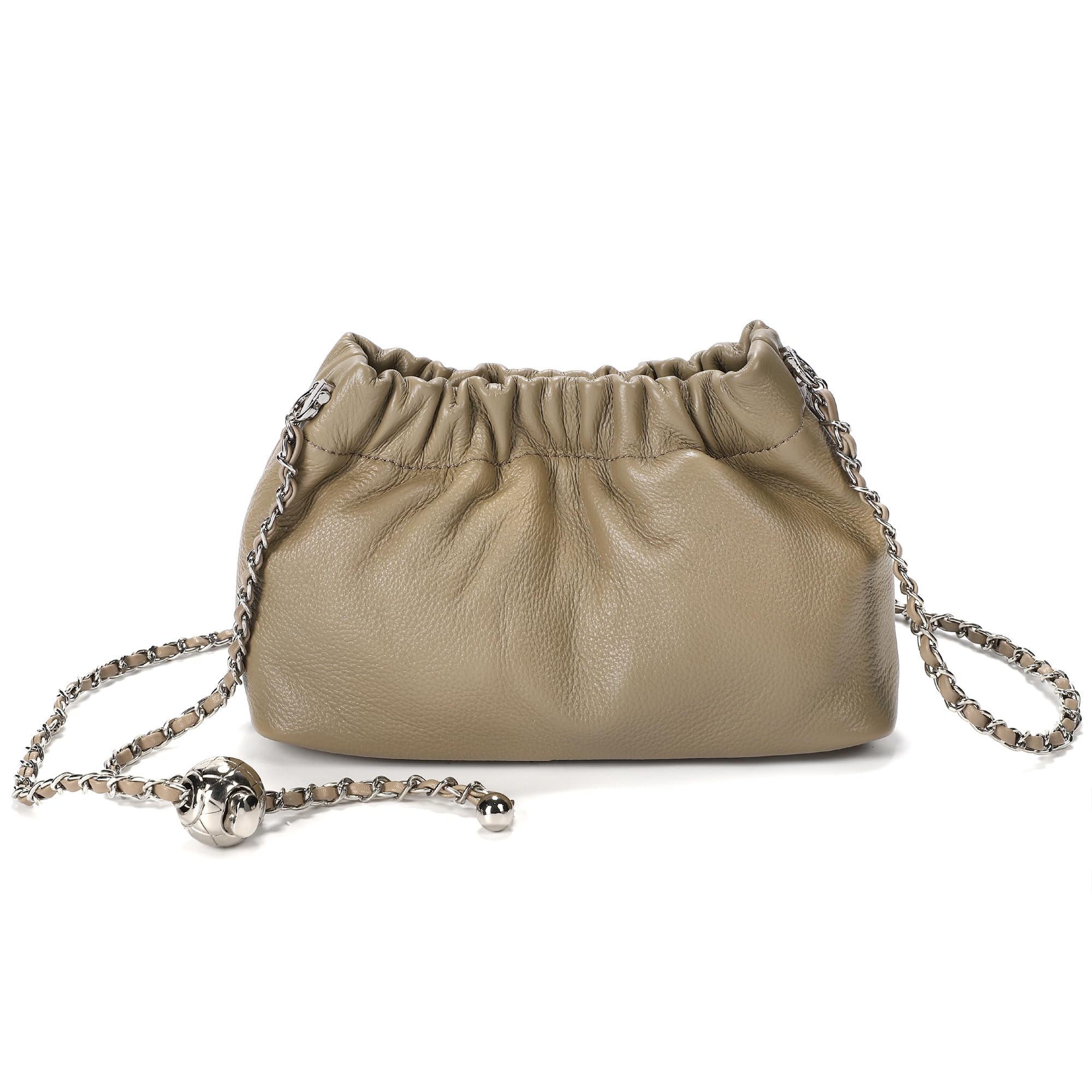 

Gathered high quality genuine leather mini bag [ANA McQueen] (greige)