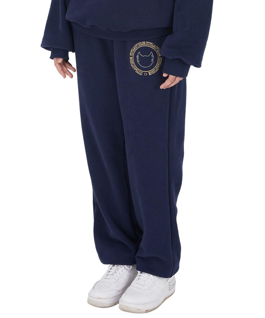 Isjabaibeu [Ipt007-7] Circle Glitter Logo Jogger - Navy
