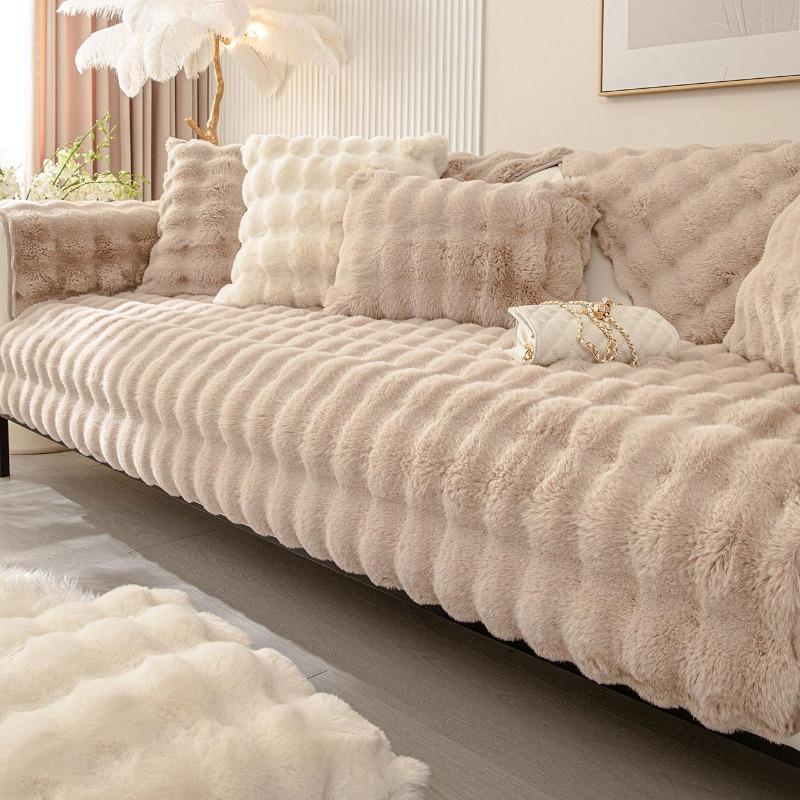 Sofabezug aus künstlichem Kaninchenfell, rutschfest und staubdicht, dick, weich, Sofabezug, Möbelschutz