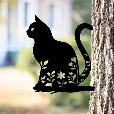 Iron Cat Garden Stake Outdoor Sculpture Yard Art Backyard Patio Decor