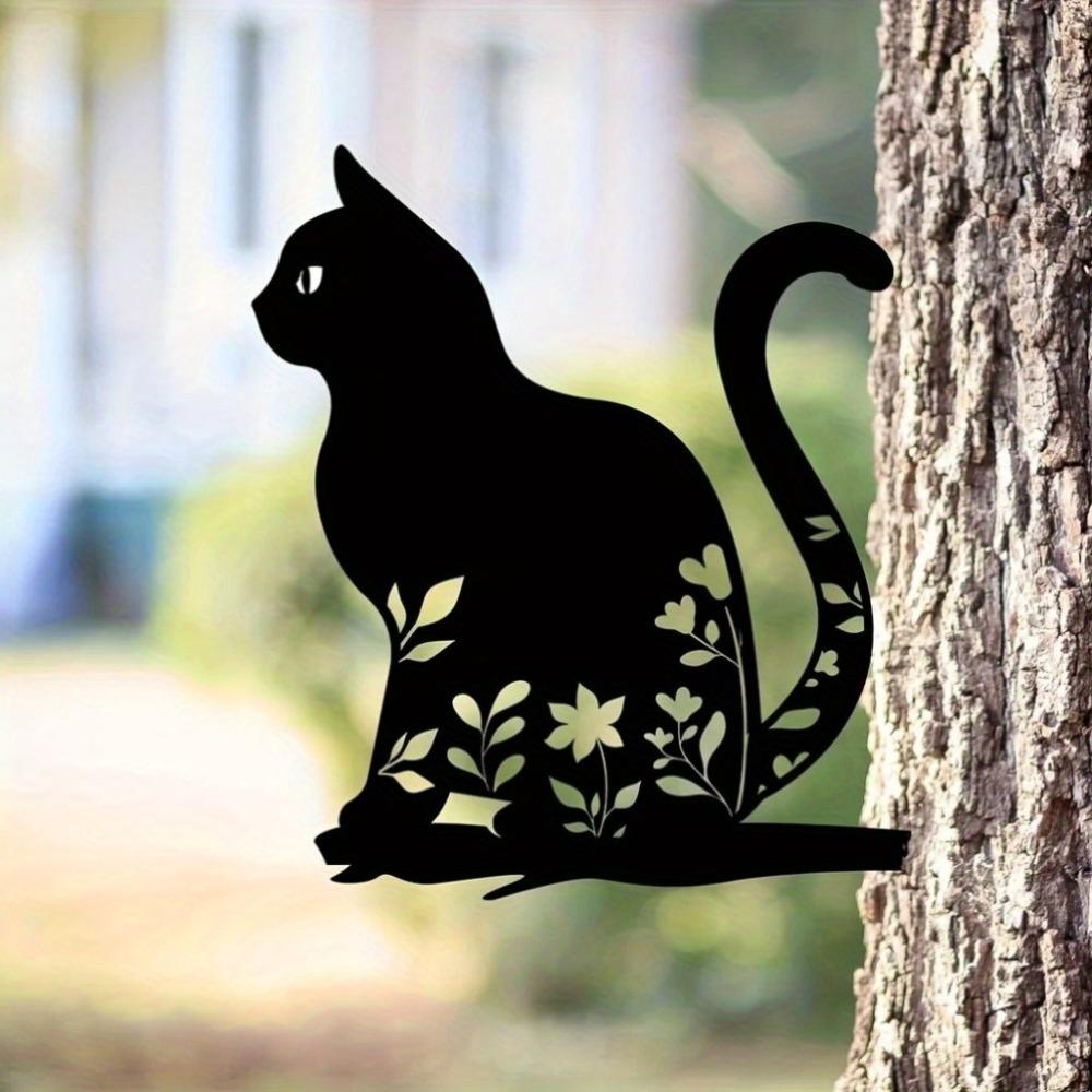 Iron Cat Garden Stake Outdoor Sculpture Yard Art Backyard Patio Decor