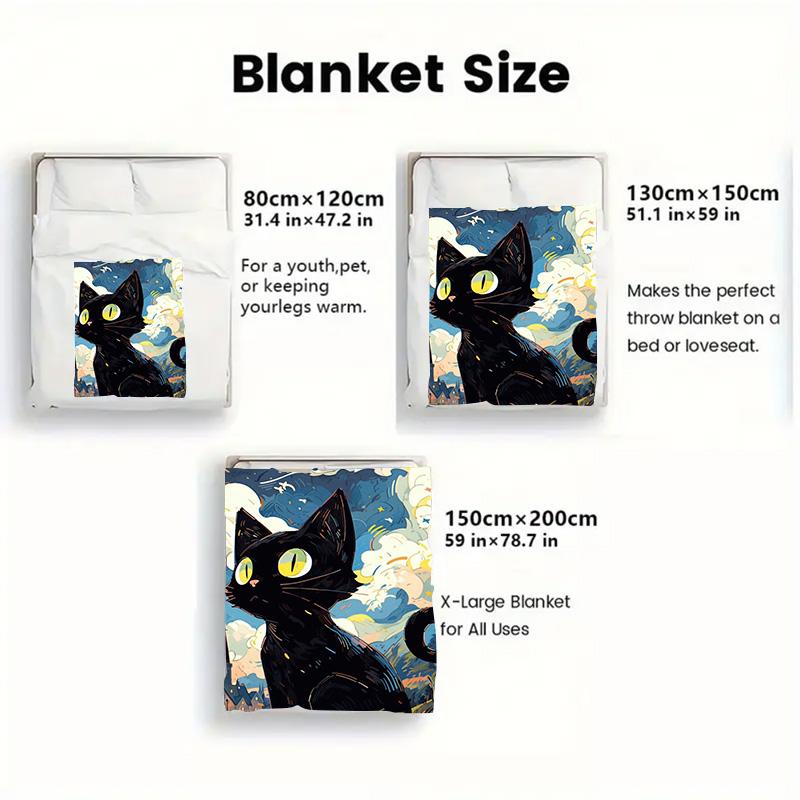 Cat art 2D Flat Pattern Flannel Blanket High quality All Seasons Warmth and Comfort Perfect for Christmas Gifts.