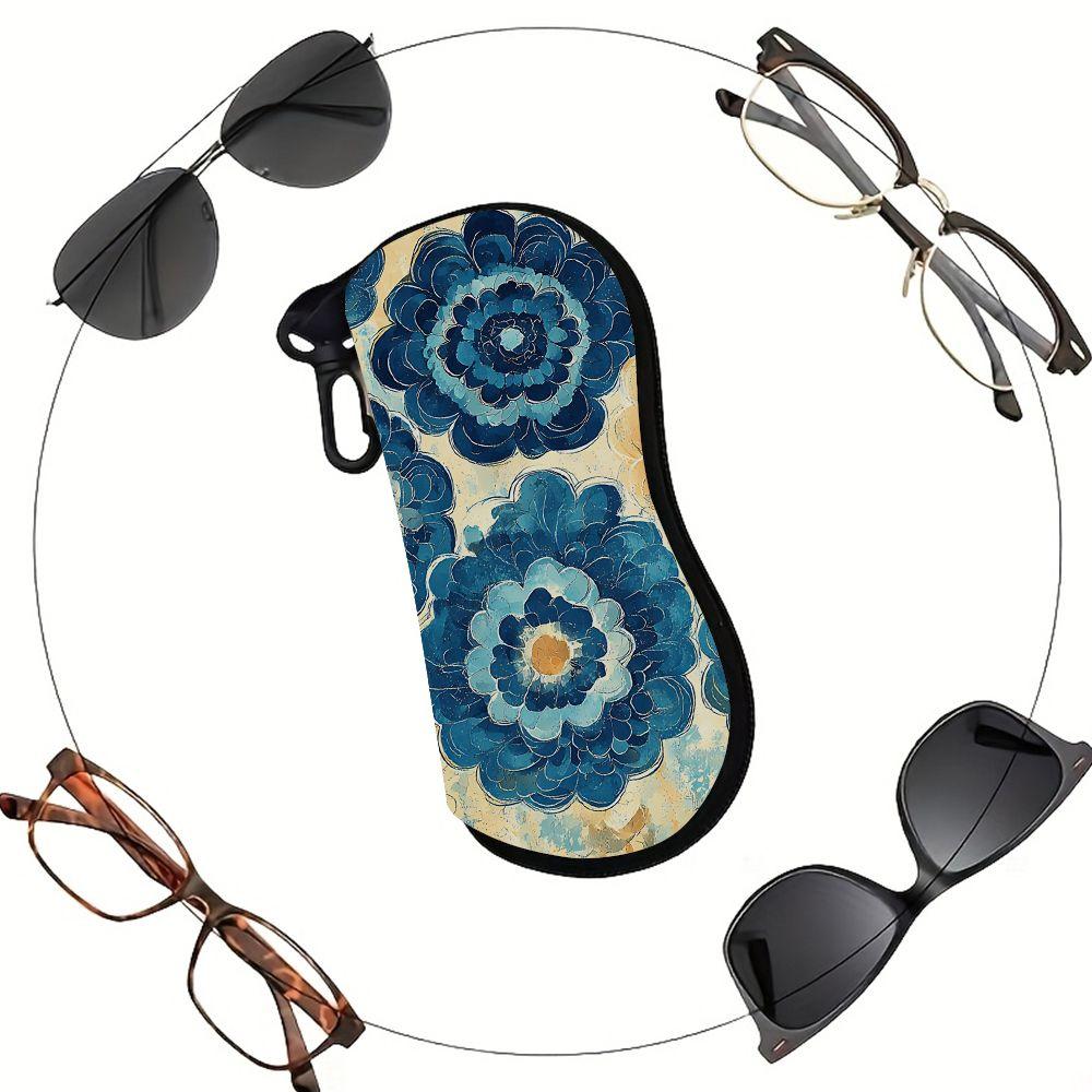 2D-Vintage Floral Pattern Zipper Sunglasses Case, Protective Eyeglasses Holder Box, Portable Travel Glasses Organizer for Women Girls Gift