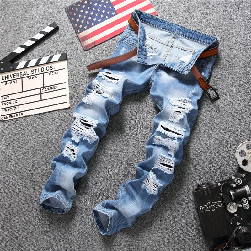 Nuovo pantaloni da uomo a metà vita a metà vita con la marea indossata a  mano jeans da uomo strappati azzurri acquista in modo economico —  spedizione gratuita, recensioni reali con foto —