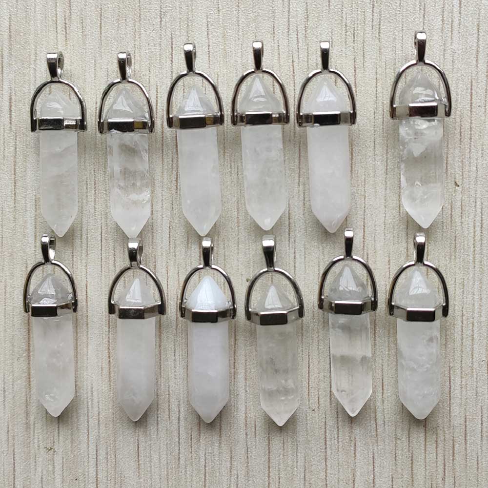 Natural stone quartz aventurine lapis crystal hexagonal pillar Pendants for Jewelry accessories 12pcs