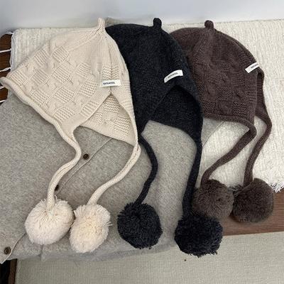 A Pure Wool Woolen Cap for Women A Korean Style Fairy Pumpkin Knitted Ear-protecting Cap That Shows Off The Face  with A Small Big Head Circumference
