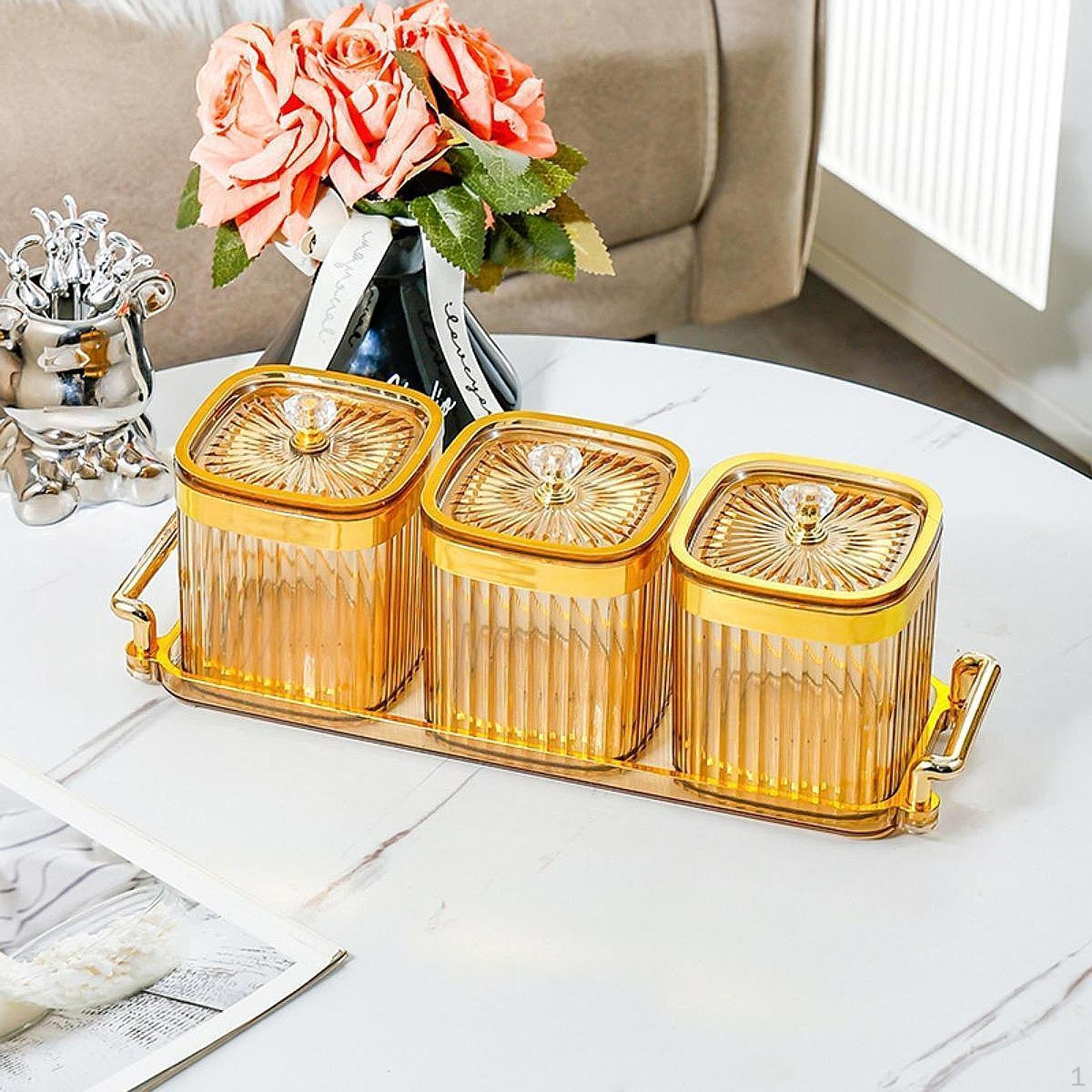 

Коробка для приправ с крышкой и подносом, тарелка для закусок, свадебный декор, разделенные сервировочные блюда золотой