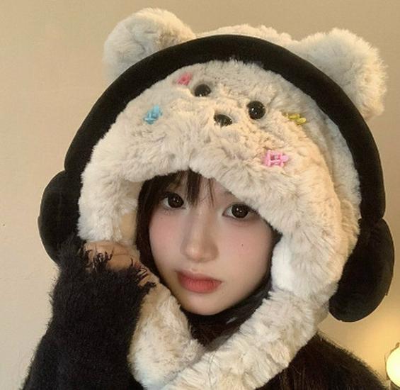 

Женский милый плюшевый комплект шапка и шарф с ушками медведя - Уютный, утолщенный и теплый для осени/зимы